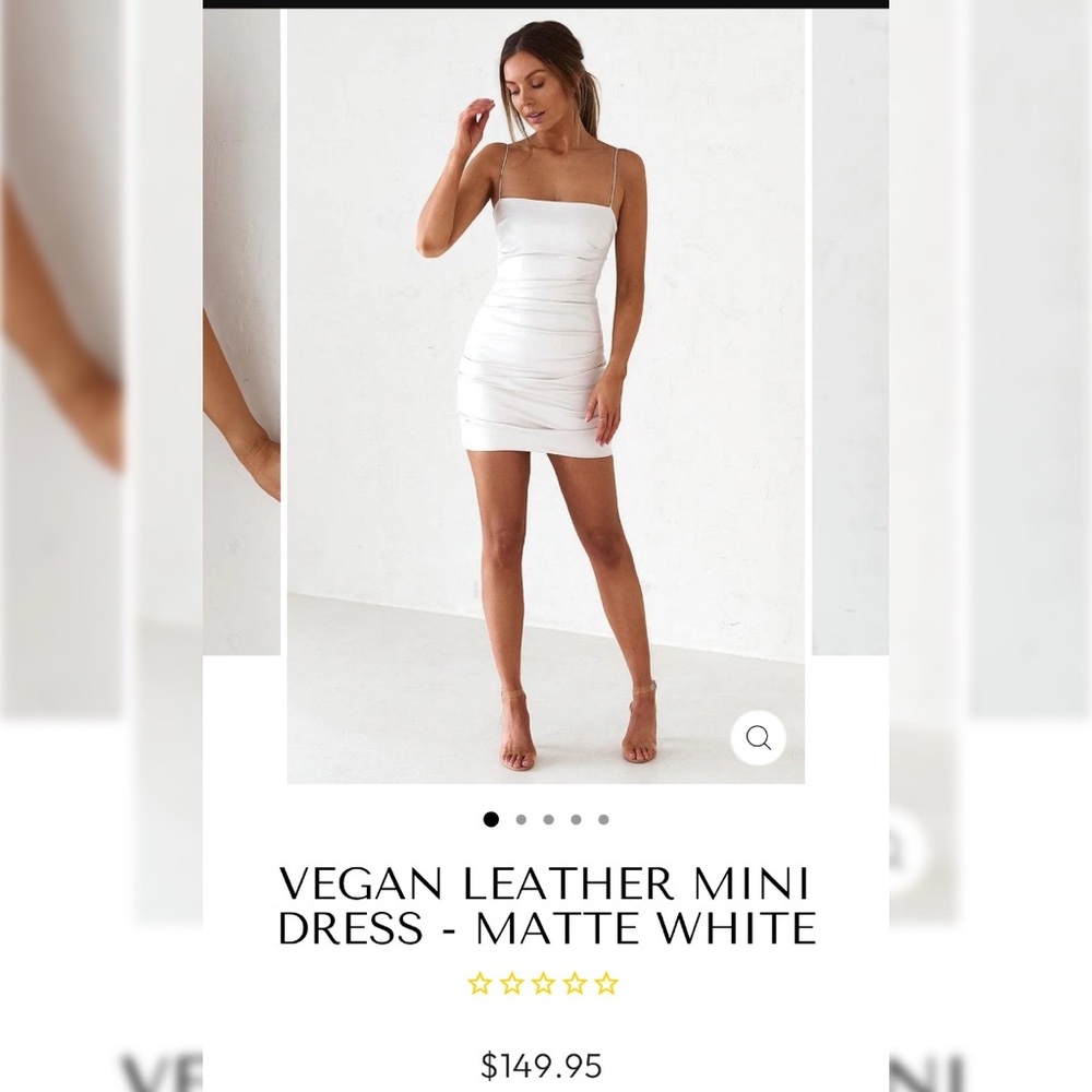 Elegant Strapless Vegan Leather Dress - White